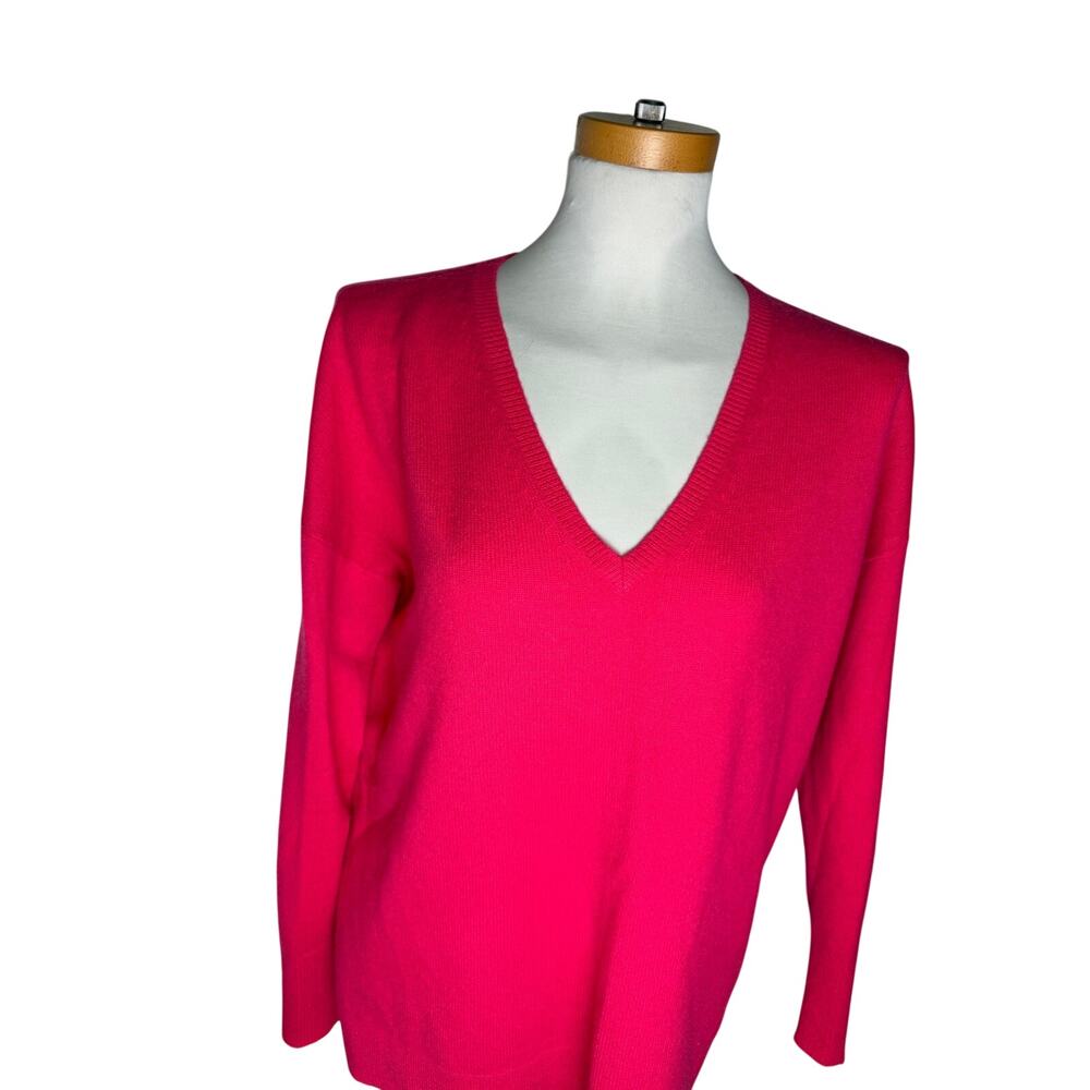 Halogen 100% Cashmere Bright Pink V-Neck Sweater XL Petite